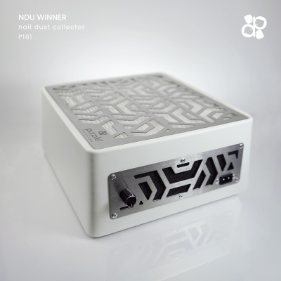 Dispositivo recolhedor de pó de unhas branco com grelha metálica e painel frontal com botões