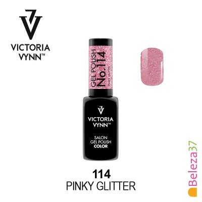 Esmalte gel Victoria Vynn nº 114 Pinky Glitter com amostra da cor rosa glitter