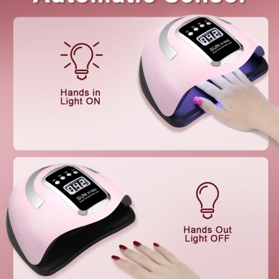 Dispositivo rosa para secar unhas com visor digital e sensor automático
