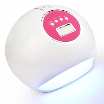 Aparelho branco e rosa com luz LED azul para unhas.
