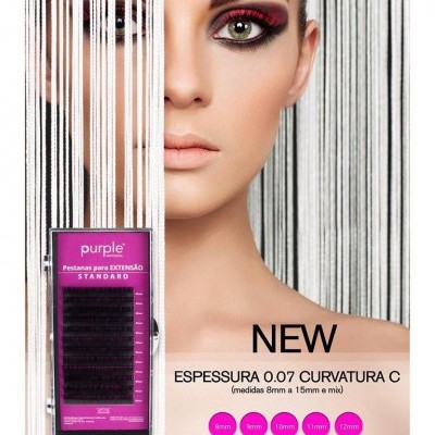 Publicidade de pestanas postiças Purple com tamanhos e especificações