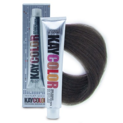 Tinta de cabelo KayColor castanho escuro com embalagem e tubo