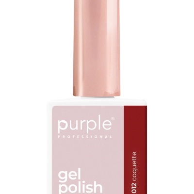 Verniz gel com frasco branco e rótulo rosa e vermelho