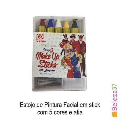 Estojo de Pintura Facial com 5 sticks e afiador