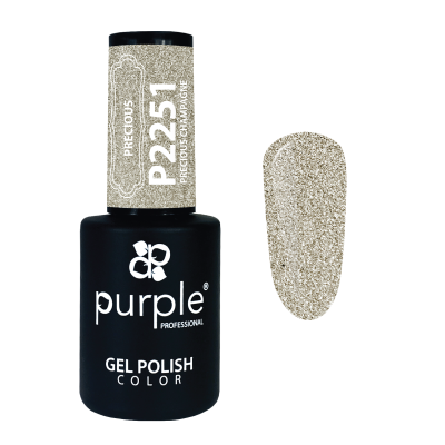 Verniz gel Purple Professional cor Precious Champagne P2251 com frasco preto e tampa texturizada dourada