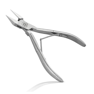 Alicate de metal prateado com alças texturizadas e mola de tensão