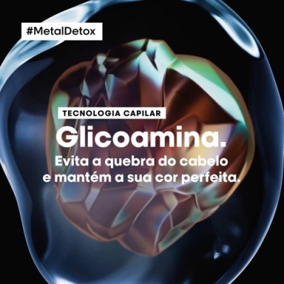 Forma abstrata translúcida com texto sobreposto relacionado com tecnologia capilar e Glicoamina