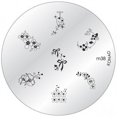 Placa metálica de carimbo de unhas com desenhos florais e texto m38 KONAD