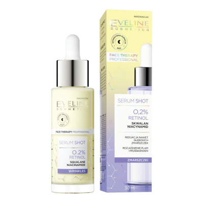 Frasco de sérum facial Eveline Cosmetics com embalagem ao lado