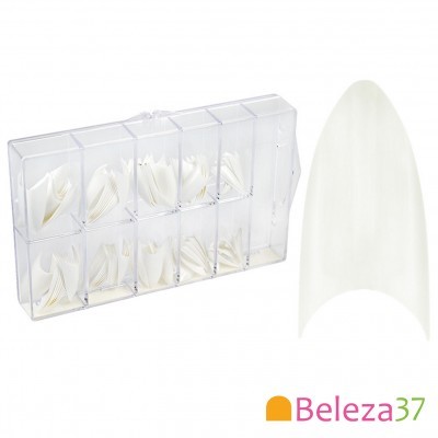 Unhas postiças brancas variadas em caixa plástica transparente