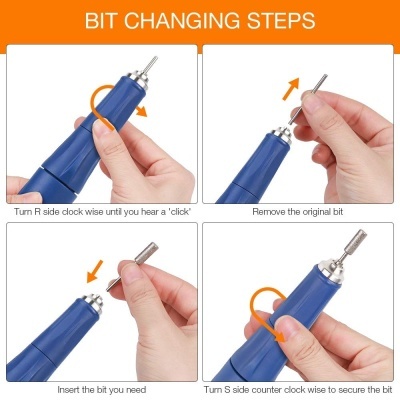Instruções passo a passo para trocar a ponta de uma ferramenta azul