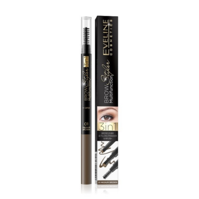 Brow Style Multifunction Eveline Cosmetics em preto e dourado com aplicador e escova