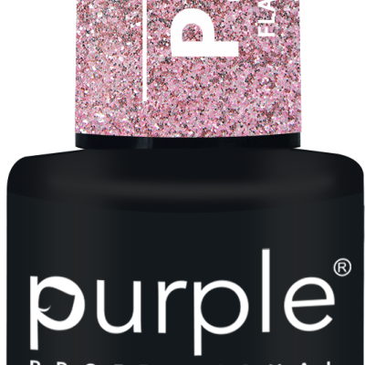 Frasco de verniz gel de unha rosa com glitter da Purple Professional, coleção Flash