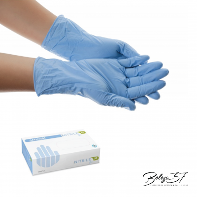 luvas descartáveis azuis em nitrilo com caixa