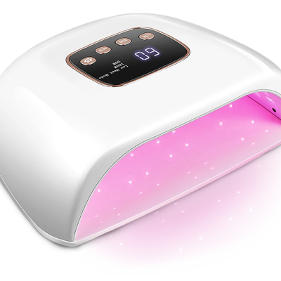 Máquina de cura de unhas branca com luz rosa e painel digital