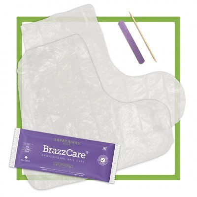 SapatiIhas transparentes descartáveis para cuidados de unhas, embalagem roxa BrazzCare, lixa de unhas roxa e palito de cutículas