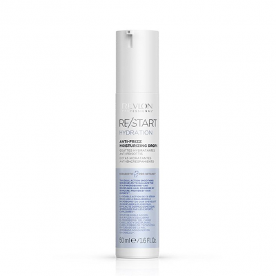 Frasco branco de produto REVLON RE/START HYDRATION Anti-Frizz 50 ml