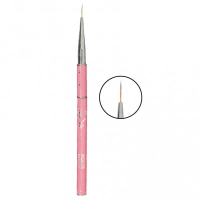 Pincel fino para unhas com cabo rosa e ponta metálica