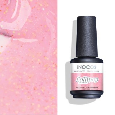 Verniz para unhas rosa com glitter dourado INOCOS Lollipop Effect