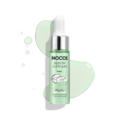 Frasco de óleo para cutículas INOCOS Melão com conta-gotas e texto