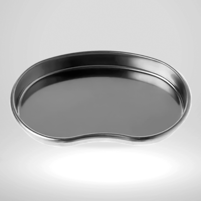 Tabuleiro metálico oval com bordas elevadas e superfície lisa