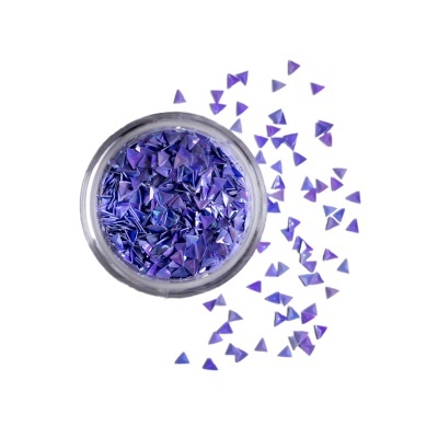 Cristais decorativos triangulares roxos em pote transparente