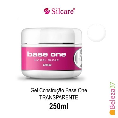 Frasco branco de gel para construção base one transparente da Silcare de 250ml com rótulo rosa