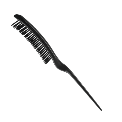 Pente preto de plástico com dentes duplos e cabo longo