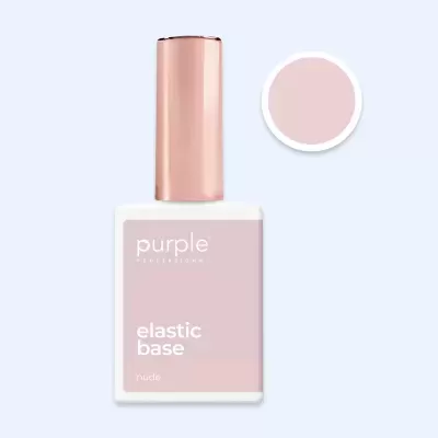 Verniz de unhas nude com rótulo rosa claro e tampa rosa metálica