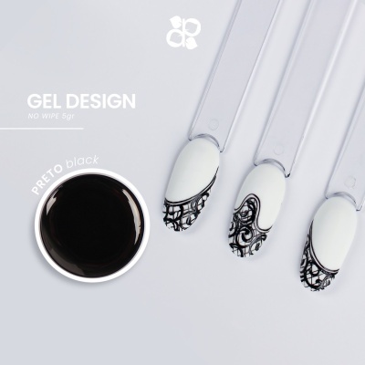 Gel para unhas preto e unhas postiças decoradas em branco e preto