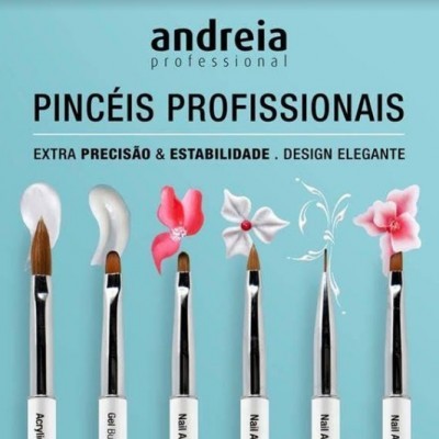 Set de pincéis profissionais para unhas com flores na ponta e texto em fundo azul