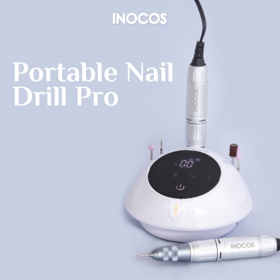 Dispositivo Portable Nail Drill Pro da INOCOS para manicure, branco com detalhes prateados