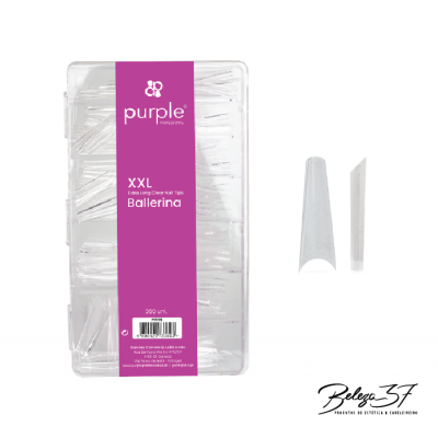 Caixa transparente de tips para unhas falsas formato Ballerina XXL da marca Purple