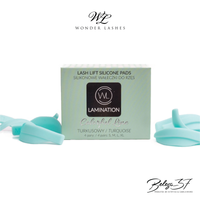 Caixa e pads de silicone turquesa para lifting de pestanas Wonder Lashes