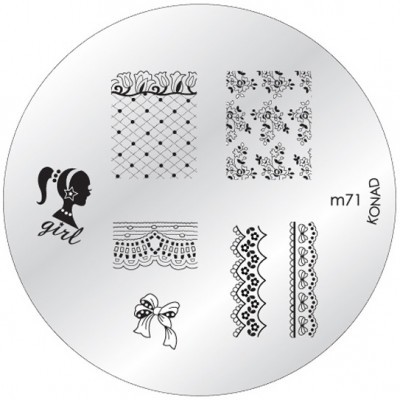 Placa metálica redonda com desenhos para carimbo de unhas Konad m71