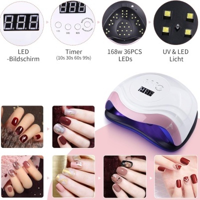 Máquina de unhas UV e LED branca e rosa com visor digital e temporizador