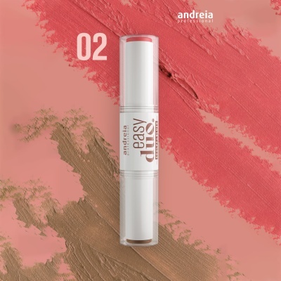 Batom em bastão coral com embalagem branca e texto andréia easy duo 02
