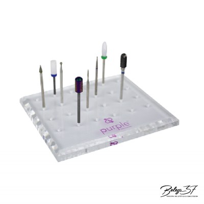 Conjunto de brocas para manicure em base transparente com cartão white e texto purple