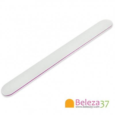 Lima de unhas branca com faixa rosa sobre fundo branco com logótipo Beleza37
