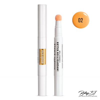 Corretor em caneta branca com esponja e rótulos de texto, tom 02 em laranja.