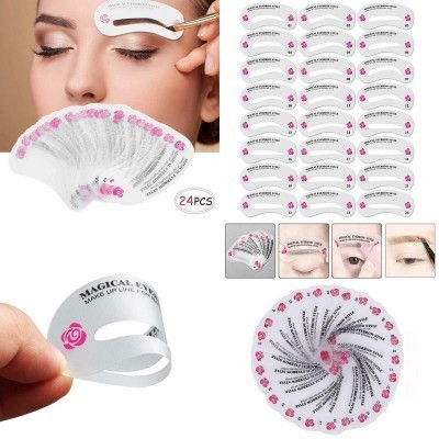 Moldes plásticos transparentes para sobrancelhas com texto e decoração rosa