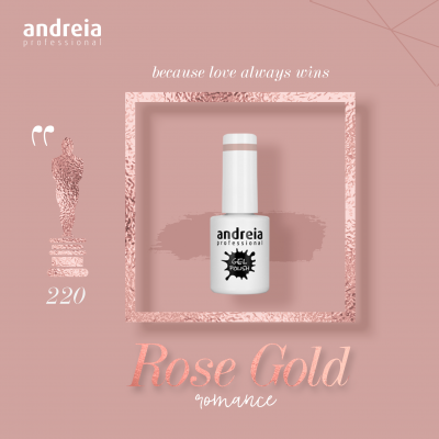 Verniz Gel Andreia Professional em embalagem branca sobre fundo rosa com texto e moldura decorativa