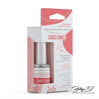 Serum Casco Cavalo Vitalizante Extra Forte em embalagem branca e rosa