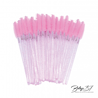 Conjunto de escovas aplicadoras de rímel com cerdas rosa e cabos transparentes