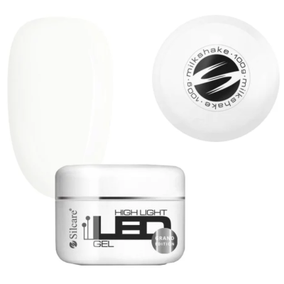 Embalagem de gel para unhas branco com texto em preto e prateado