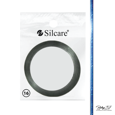 Fio metálico preto enrolado em círculo na embalagem Silcare com número 16