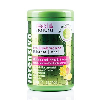 Frasco verde da máscara capilar Real Natura Intensivo Pro-Quebradiços