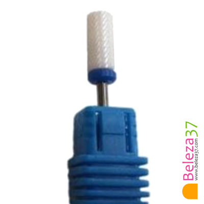 Broca elétrica para unhas azul com ponta branca texturada em fundo branco