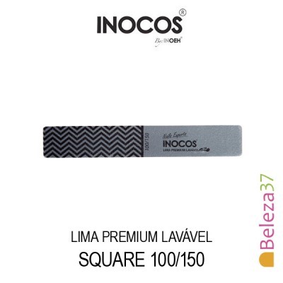 Lixa de unha INOCOS com texto e padrão em preto e cinzento