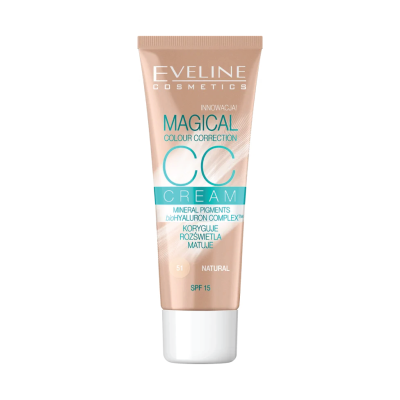 Tube de creme CC Eveline Cosmetics cor bege natural com texto